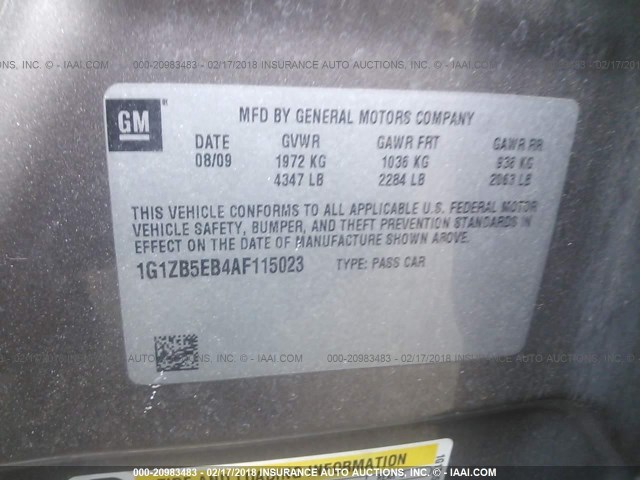 1G1ZB5EB4AF115023 - 2010 CHEVROLET MALIBU LS თაფლისფერი ფოტო 9