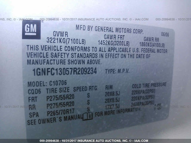 1GNFC13057R209234 - 2007 CHEVROLET TAHOE C1500 SILVER photo 9