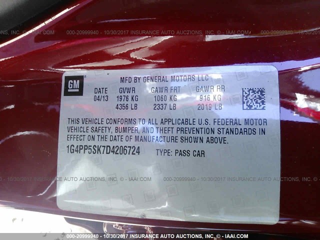 1G4PP5SK7D4206724 - 2013 BUICK VERANO RED photo 9