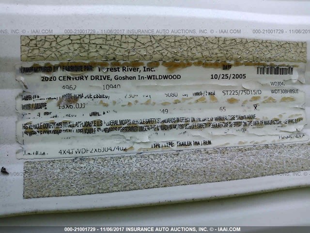 4X4TWDF2X6J047402 - 2006 FOREST RIVER WILDCAT  白色 照片 9