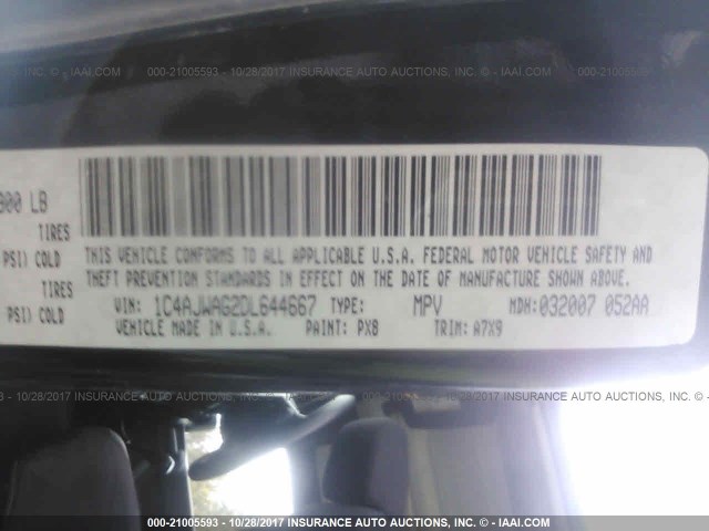 1C4AJWAG2DL644667 - 2013 JEEP WRANGLER SPORT 黑色 照片 9