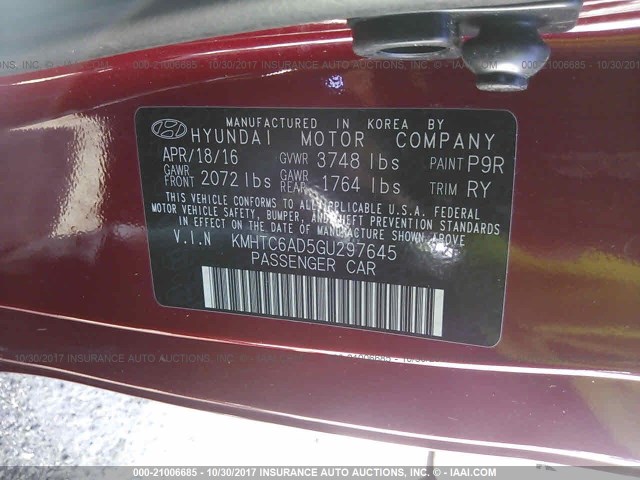 KMHTC6AD5GU297645 - 2016 HYUNDAI VELOSTER RED photo 9