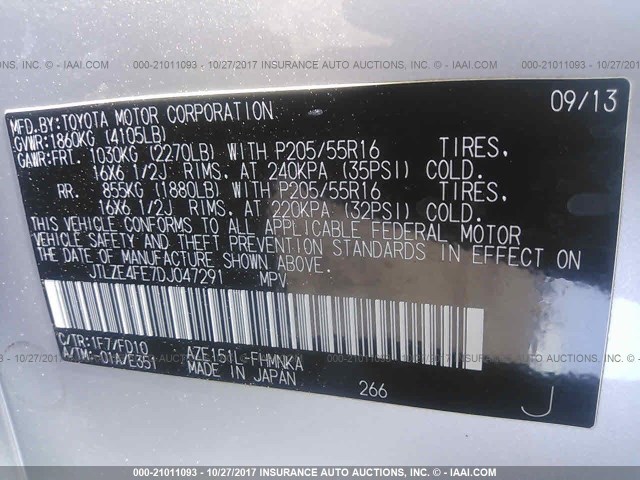 JTLZE4FE7DJ047291 - 2013 TOYOTA SCION XB SILVER photo 9