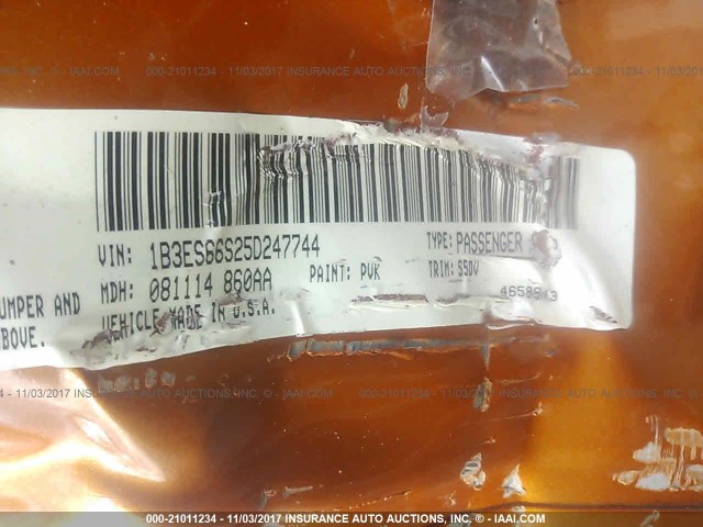 1B3ES66S25D247744 - 2005 DODGE NEON SRT-4 ORANGE photo 9