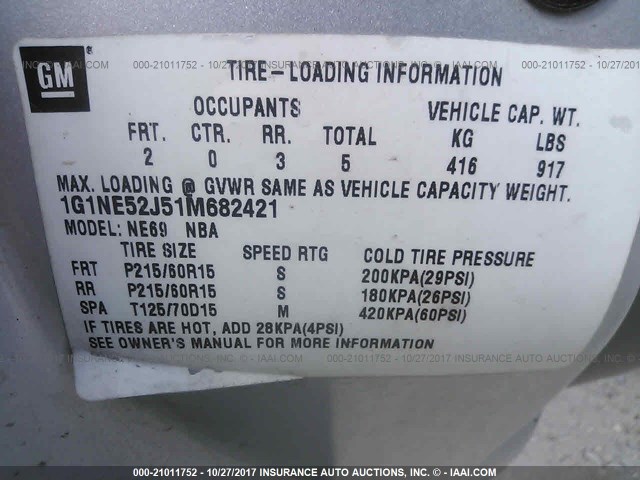 1G1NE52J51M682421 - 2001 CHEVROLET MALIBU LS SILVER photo 9