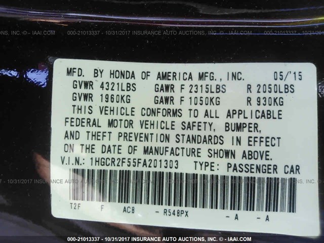 1HGCR2F55FA201303 - 2015 HONDA ACCORD SPORT 栗色 照片 9