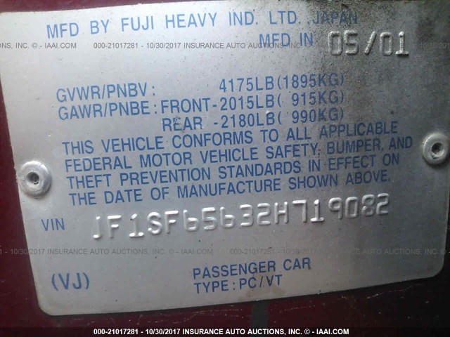 JF1SF65632H719082 - 2002 SUBARU FORESTER S 红色 照片 9