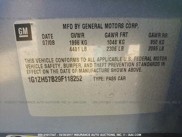 1G1ZH57B29F118252 - 2009 CHEVROLET MALIBU 1LT 灰色 照片 9