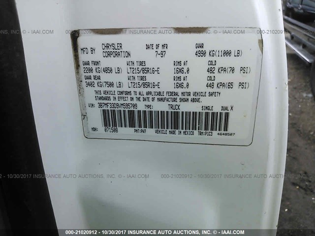 3B7MF33D9VM595709 - 1997 DODGE RAM 3500 WHITE photo 9