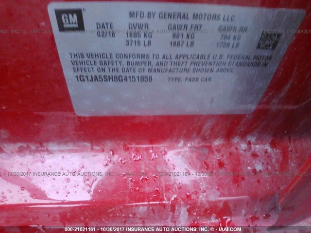 1G1JA5SH8G4151858 - 2016 CHEVROLET SONIC LS Qırmızı foto 9