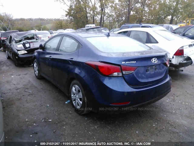 5NPDH4AE7GH770687 - 2016 HYUNDAI ELANTRA SE/SPORT/LIMITED BLUE photo 3