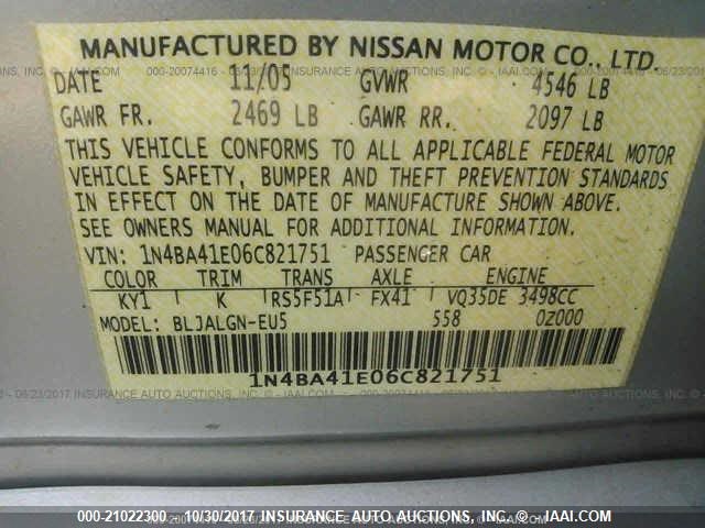 1N4BA41E06C821751 - 2006 NISSAN MAXIMA SE/SL Unknown photo 9