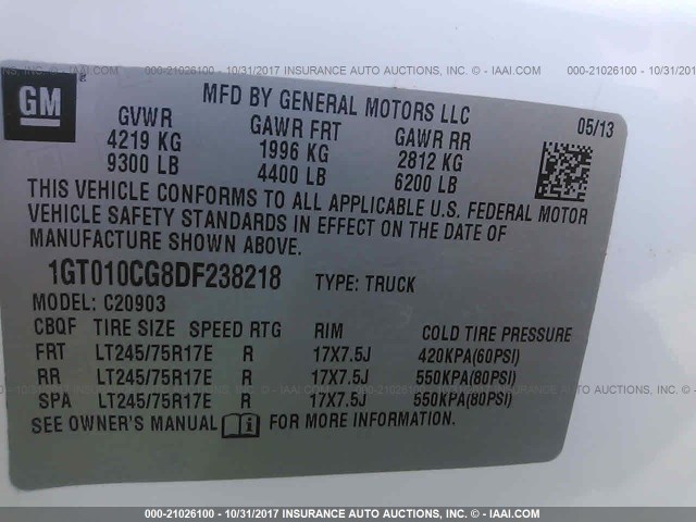 1GT010CG8DF238218 - 2013 GMC SIERRA C2500 SLE WHITE photo 9