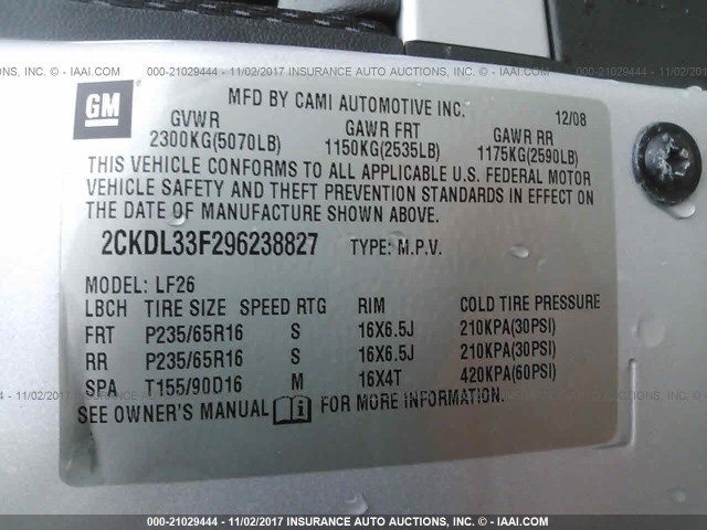 2CKDL33F296238827 - 2009 PONTIAC TORRENT SILVER photo 9