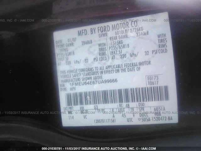 1FMEU64E67UA99666 - 2007 FORD EXPLORER EDDIE BAUER MAROON photo 9