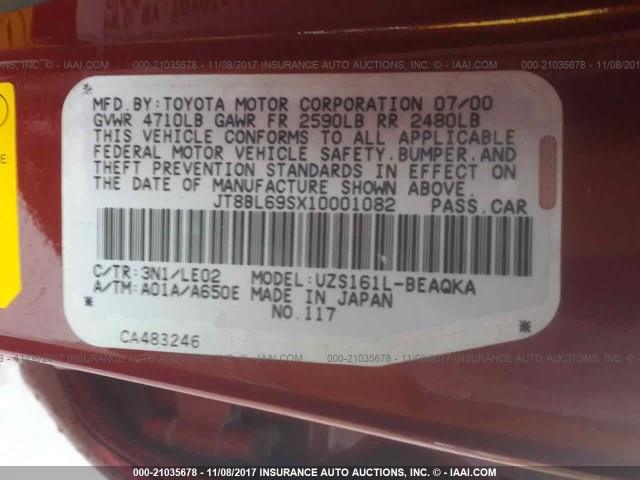 JT8BL69SX10001082 - 2001 LEXUS GS 430 RED photo 9