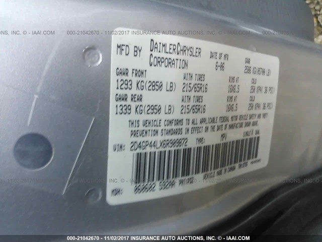 2D4GP44LX6R909872 - 2006 DODGE GRAND CARAVAN SXT SILVER photo 9