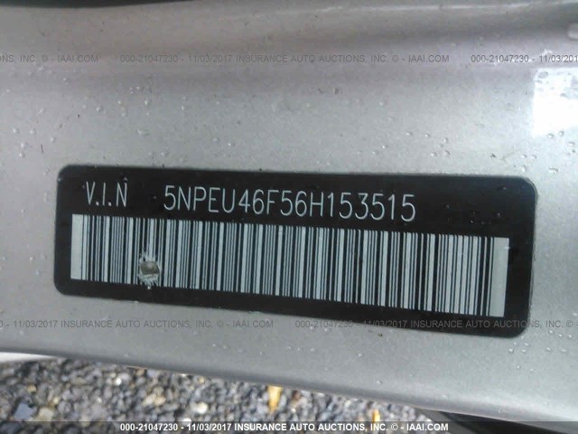 5NPEU46F56H153515 - 2006 HYUNDAI SONATA GLS/LX GOLD photo 9