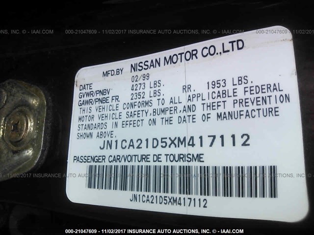 JN1CA21D5XM417112 - 1999 NISSAN MAXIMA GLE/GXE/SE MAROON photo 9