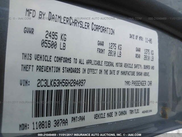 2C3LK63H56H284097 - 2006 CHRYSLER 300C GRAY photo 9