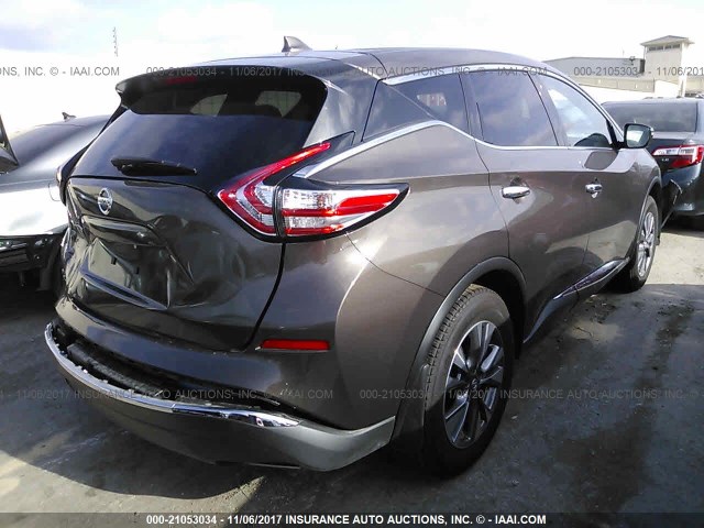 5N1AZ2MG4HN170482 - 2017 NISSAN MURANO S/SL/SV/PLATINUM BROWN photo 4