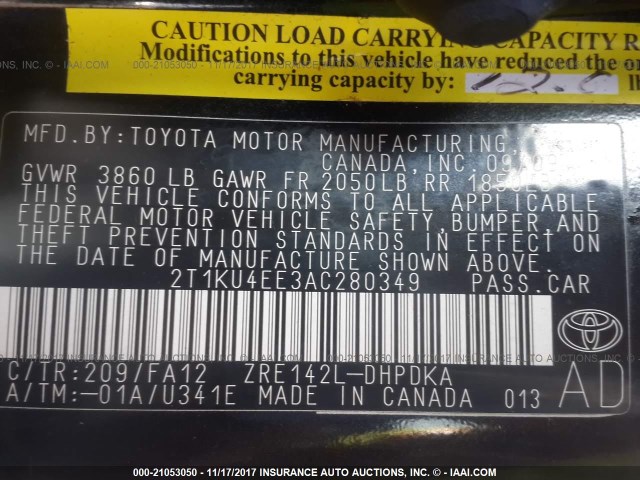 2T1KU4EE3AC280349 - 2010 TOYOTA COROLLA MATRIX  BLACK photo 9