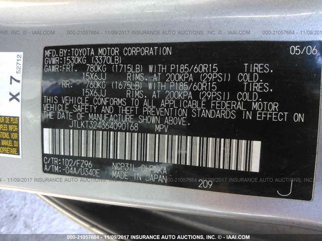 JTLKT324364090168 - 2006 TOYOTA SCION XB ვერცხლისფერი ფოტო 9