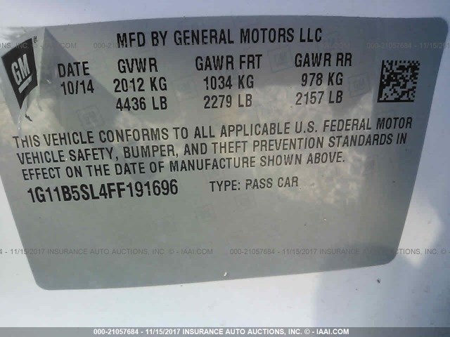 1G11B5SL4FF191696 - 2015 CHEVROLET MALIBU LS Ağ foto 9