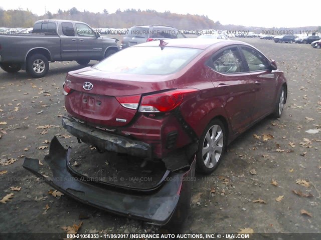 KMHDH4AE0CU381997 - 2012 HYUNDAI ELANTRA GLS/LIMITED MAROON photo 4