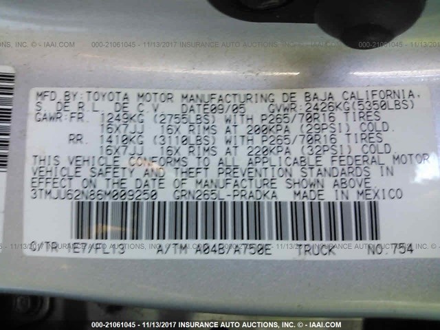 3TMJU62N86M009250 - 2006 TOYOTA TACOMA DOUBLE CAB PRERUNNER SILVER photo 9