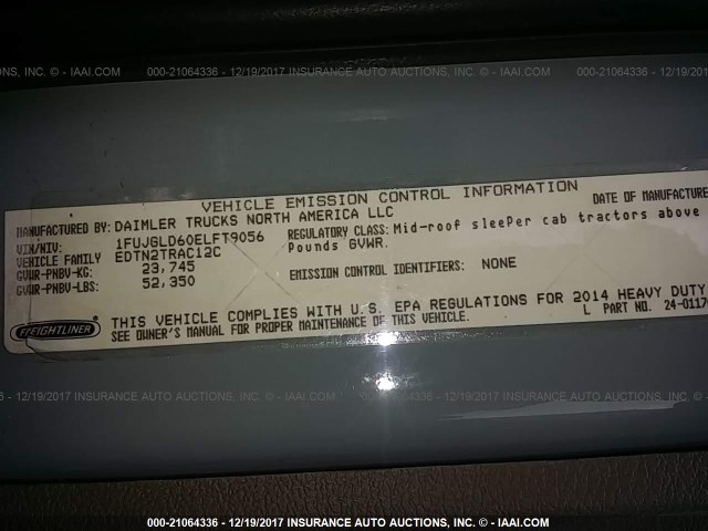 1FUJGLD60ELFT9056 - 2014 FREIGHTLINER CASCADIA 125  GRAY photo 10