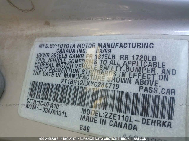 2T1BR12EXYC284719 - 2000 TOYOTA COROLLA VE/CE/LE 银色 照片 9