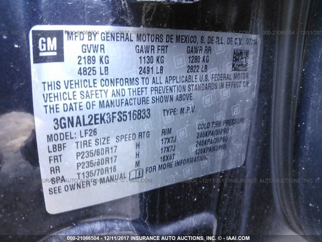 3GNAL2EK3FS516833 - 2015 CHEVROLET CAPTIVA LS 蓝色 照片 9