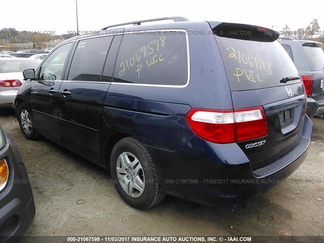 5FNRL38797B091928 - 2007 HONDA ODYSSEY EXL მუქი ლურჯი ფოტო 3