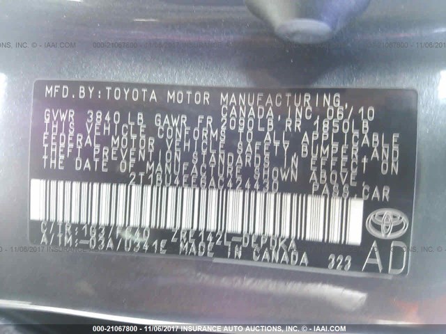 2T1BU4EE6AC424430 - 2010 TOYOTA COROLLA S/LE/XLE BLUE photo 9