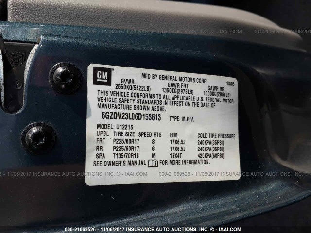 5GZDV23L06D153613 - 2006 SATURN RELAY 3 BLUE photo 9