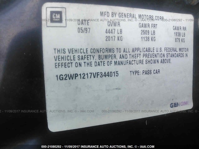 1G2WP1217VF344015 - 1997 PONTIAC GRAND PRIX GTP Qara foto 9