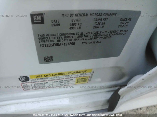 1G1ZC5E05AF127290 - 2010 CHEVROLET MALIBU 1LT თეთრი ფოტო 9