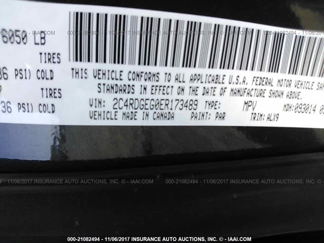 2C4RDGEG0ER173489 - 2014 DODGE GRAND CARAVAN R/T GRAY photo 9