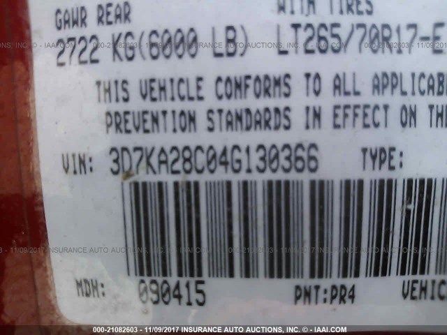 3D7KA28C04G130366 - 2004 DODGE RAM 2500 ST/SLT RED photo 9