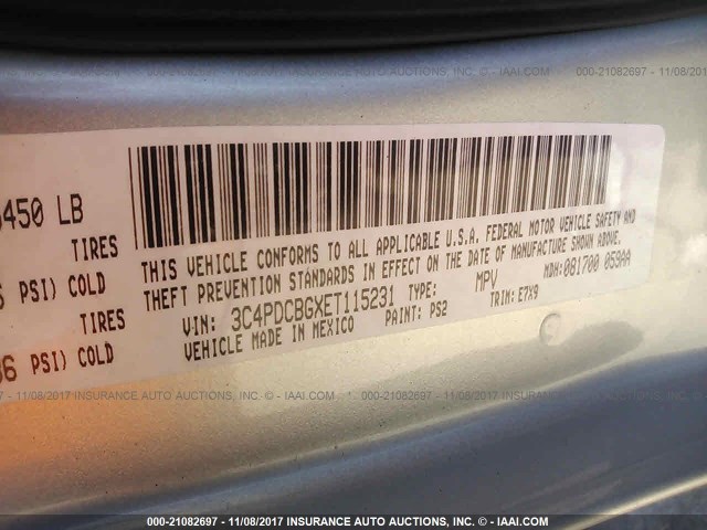 3C4PDCBGXET115231 - 2014 DODGE JOURNEY SXT SILVER photo 9