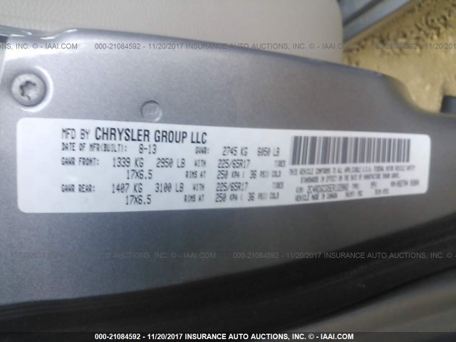 2C4RDGCG5ER122802 - 2014 DODGE GRAND CARAVAN SXT SILVER photo 9