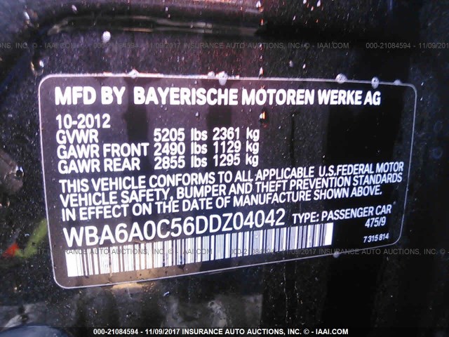 WBA6A0C56DDZ04042 - 2013 BMW 640 I BLACK photo 9