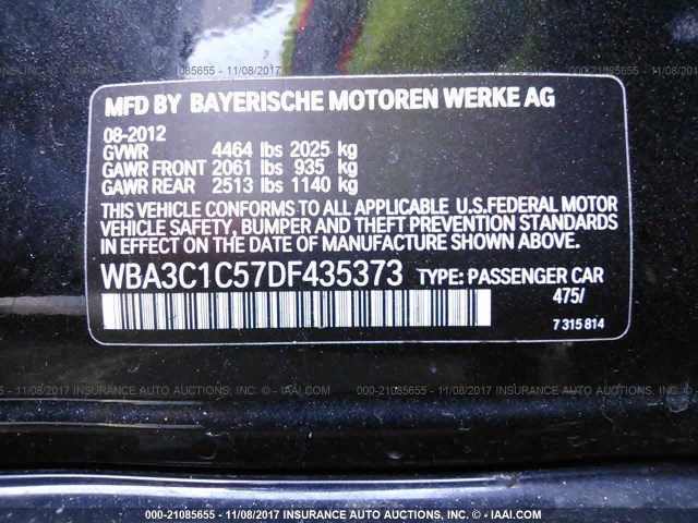 WBA3C1C57DF435373 - 2013 BMW 328 I SULEV BLACK photo 9