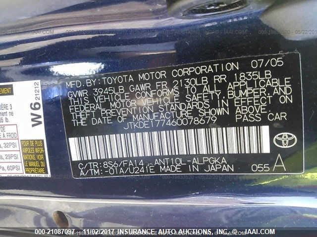 JTKDE177460078679 - 2006 TOYOTA SCION TC 蓝色 照片 9