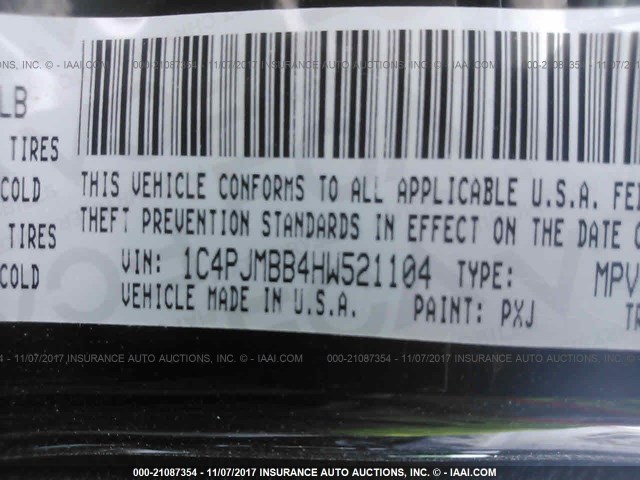 1C4PJMBB4HW521104 - 2017 JEEP CHEROKEE TRAILHAWK 黑色 照片 9