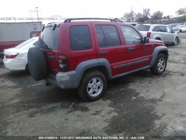 1J4GL48K05W528736 - 2005 JEEP LIBERTY SPORT RED photo 4