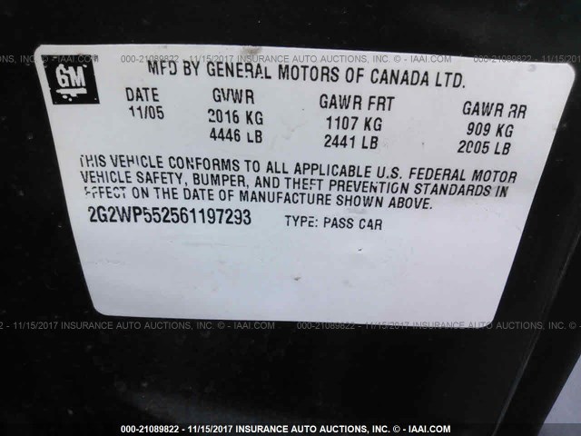 2G2WP552561197293 - 2006 PONTIAC GRAND PRIX BLUE photo 9