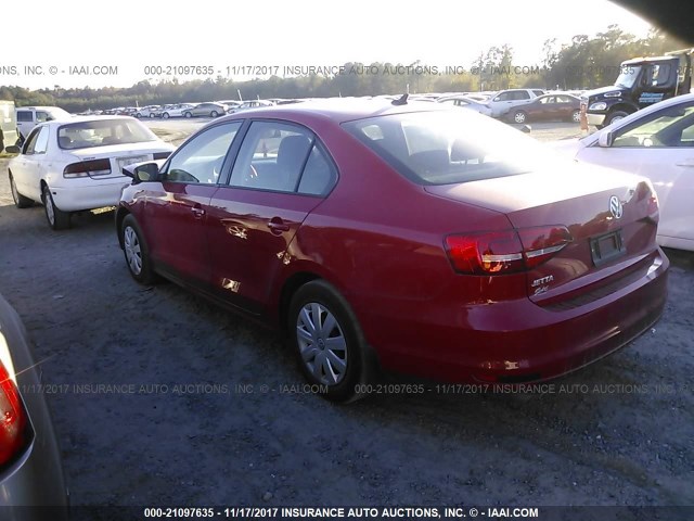 3VW2K7AJ2FM414970 - 2015 VOLKSWAGEN JETTA S 红色 照片 3