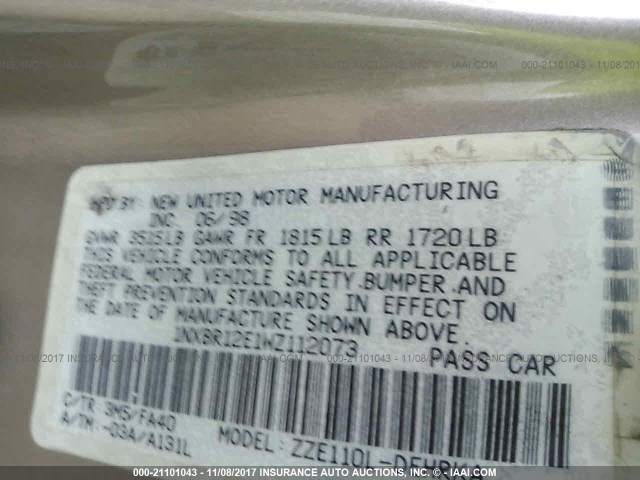 1NXBR12E1WZ112073 - 1998 TOYOTA COROLLA VE/CE/LE 银色 照片 9